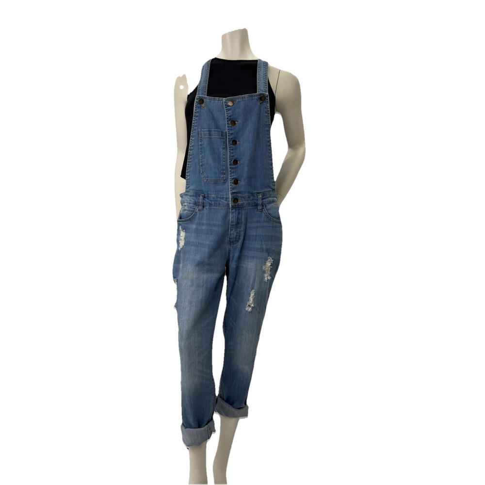 LIfe In Progress women's Jean Overalls Sz 30 Light Wash Distressed Relaxed Fit‎